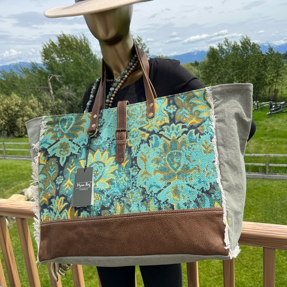 Myra Bag Bags New Turquoise Resort Xl Myra Bag Canvas Rug Leather